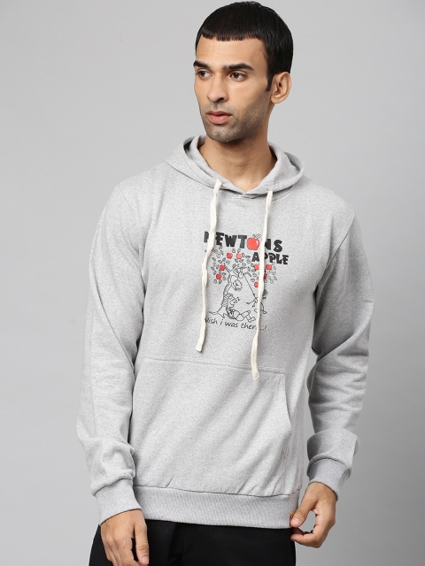 

Campus Sutra Men Grey Printed Hooded Cotton Sweatshirt