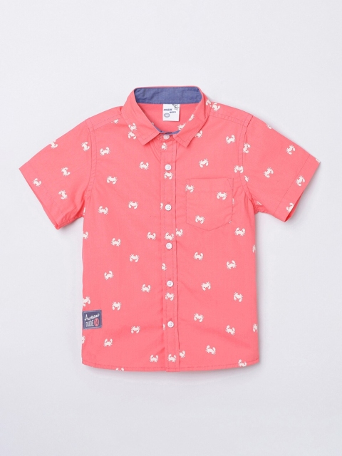 

max Boys Red & White Printed Pure Cotton Casual Shirt