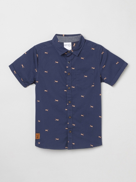 

max Boys Blue Opaque Printed Casual Shirt