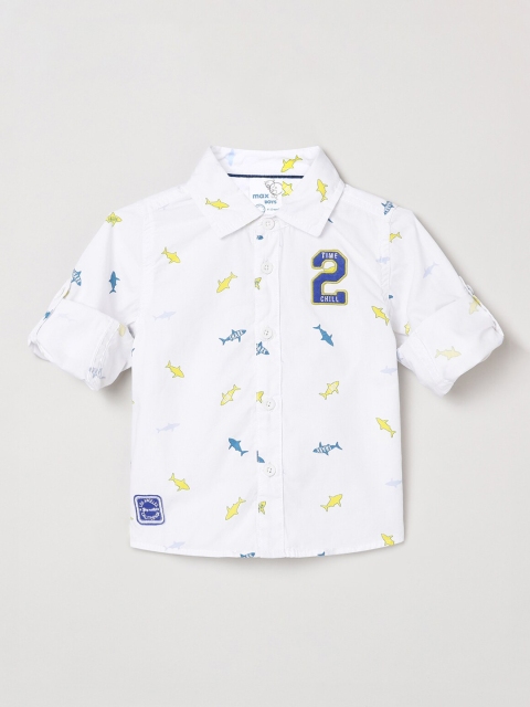 

max Boys White & Blue Printed Pure Cotton Casual Shirt