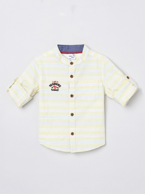 

max Boys Yellow & White Striped Cotton Casual Shirt