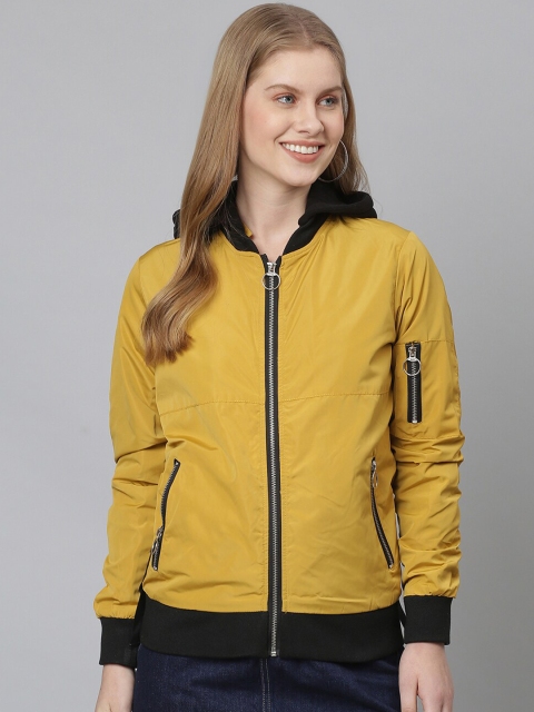 

Campus Sutra Women Mustard Windcheater Bomber Jacket