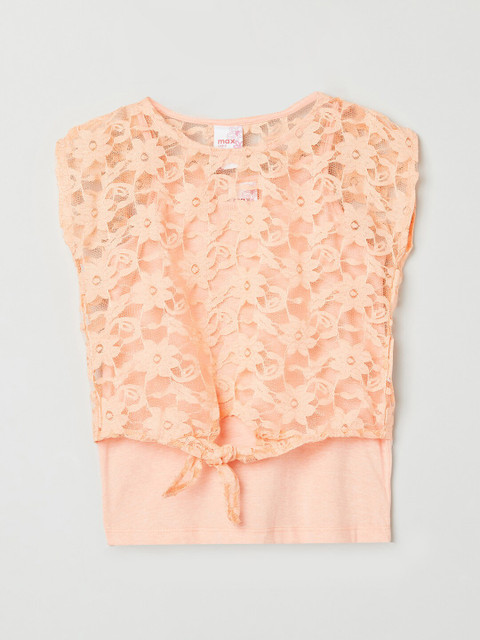 

max Girls Orange Floral Lace Regular Top