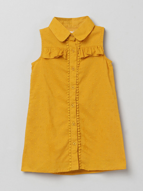 

max Girls Yellow Peter Pan Collar Pure Cotton Ruffles Shirt Style Top