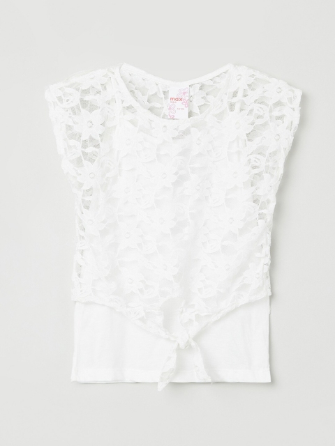 

max Girls Off White Self Design Floral Regular Top