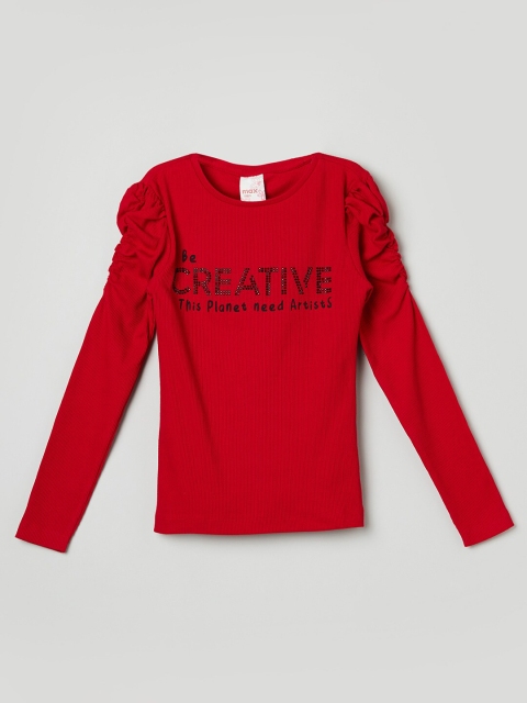 

max Red & Black Typography Printed Regular Top