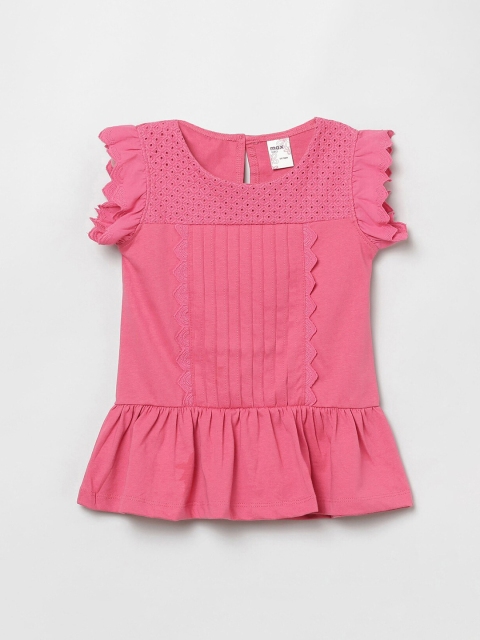 

max Girls Red Solid Pure Cotton Regular Top With Gathered & Pleated Detailing