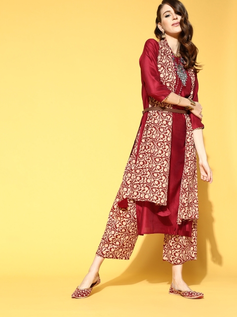 

Indo Era Sleek Cotton Blend Kurta Set, Red