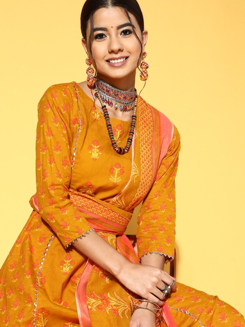 

Indo Era Ethnic Motifs Cotton Blend Kurta Set, Mustard