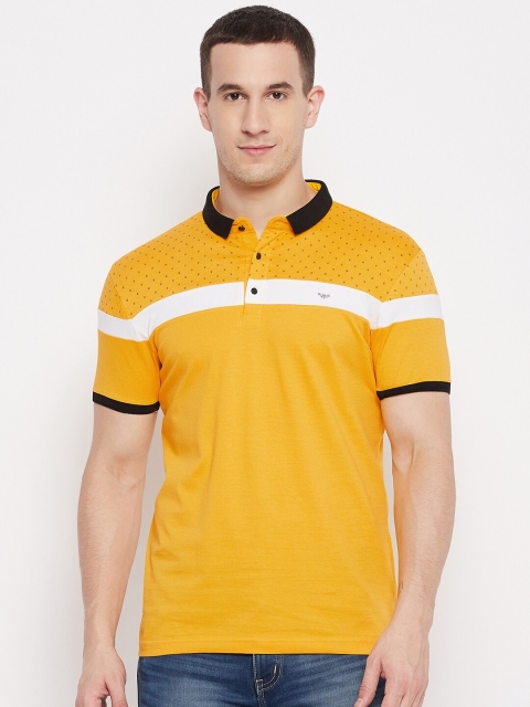 

QUBIC Men Mustard Yellow & Black Printed Polo Collar T-shirt