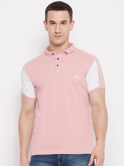 

QUBIC Men Pink Polo Collar T-shirt