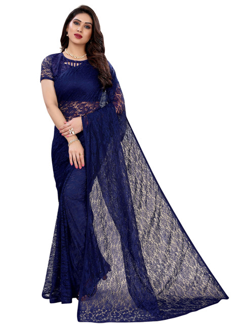 

KALINI Navy Blue Floral Net Saree
