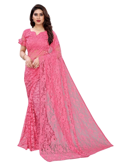 

KALINI Pink Floral Net Saree