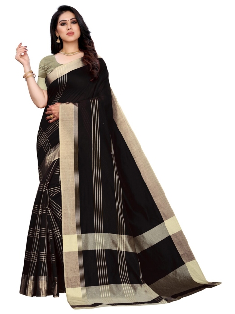 

KALINI Black & Gold-Toned Checked Zari Saree