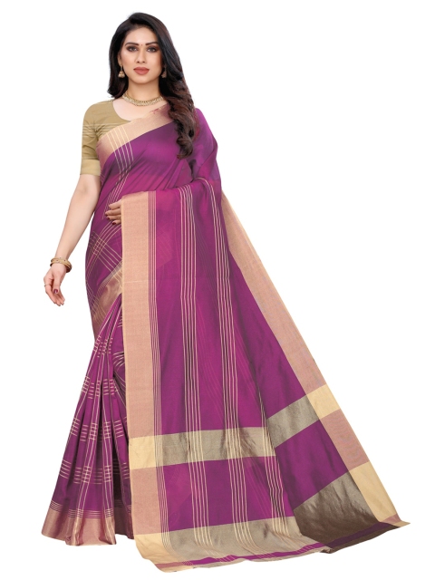 

KALINI Magenta & Beige Checked Zari Saree