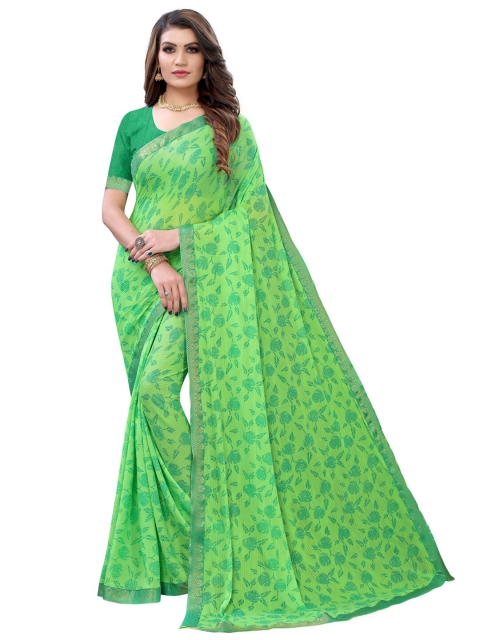 

KALINI Green & Gold-Toned Floral Saree