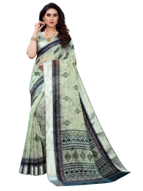 

KALINI Green & Maroon Ethnic Motifs Zari Saree