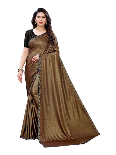 

KALINI Brown & Black Poly Crepe Saree