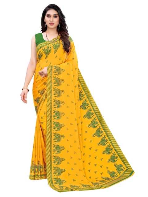 

KALINI Yellow & Green Ethnic Motifs Saree