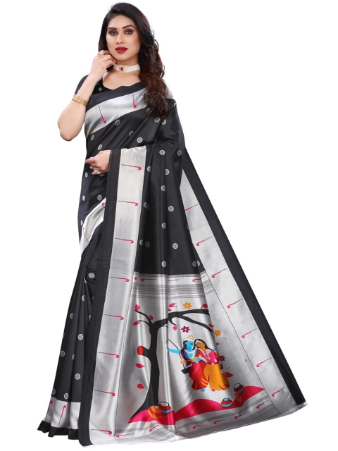 

KALINI Black & Silver-Toned Ethnic Motifs Zari Saree