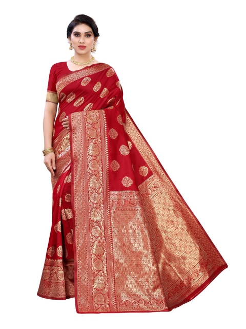 

KALINI Red & Gold-Toned Woven Design Zari Banarasi Saree