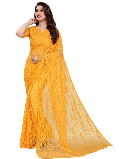 

KALINI Yellow Floral Net Saree