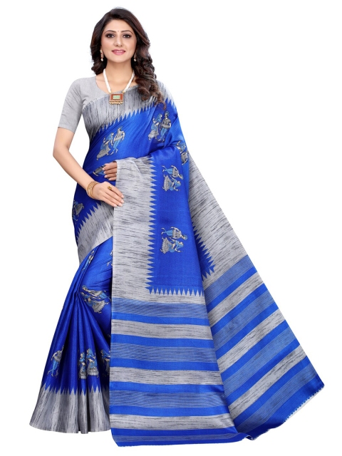 

KALINI Blue & Grey Ethnic Motifs Art Silk Khadi Saree