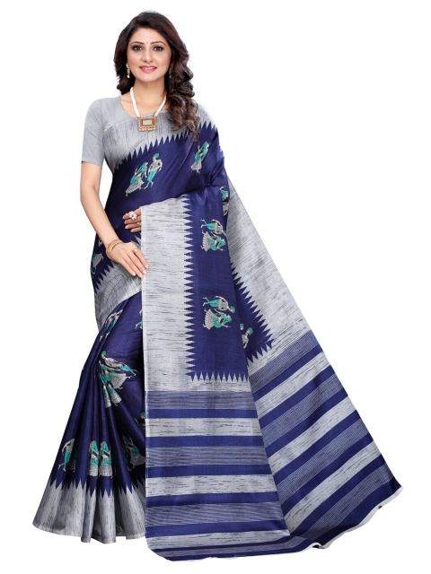 

KALINI Navy Blue & Grey Ethnic Motifs Art Silk Khadi Saree