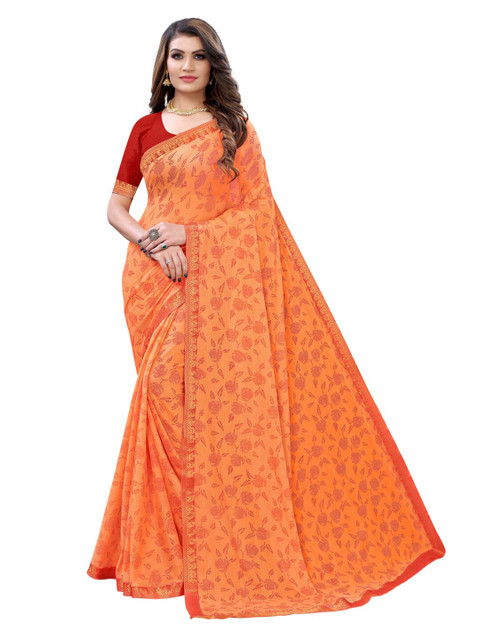 

KALINI Orange & Red Floral Saree