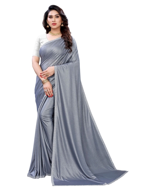 

KALINI Grey & White Poly Crepe Saree