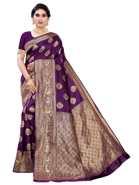 

KALINI Burgundy & Gold-Toned Woven Design Zari Banarasi Saree