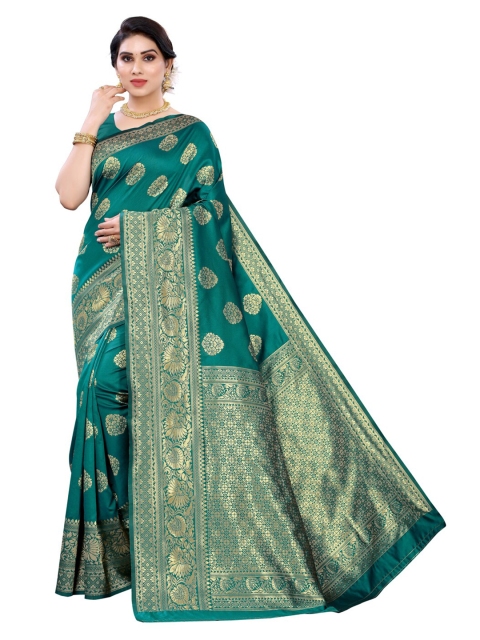 

KALINI Green & Gold-Toned Woven Design Zari Banarasi Saree
