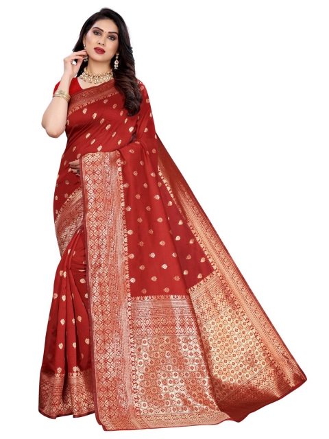 

KALINI Red & Gold-Toned Woven Design Zari Banarasi Saree
