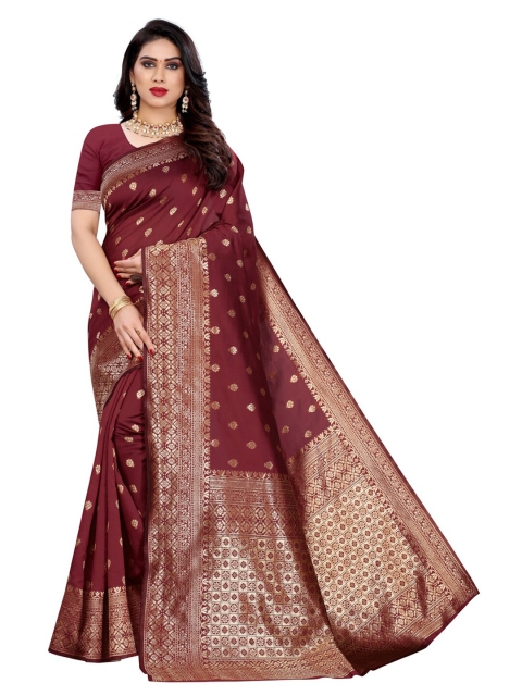 

KALINI Maroon & Gold-Toned Woven Design Zari Banarasi Saree