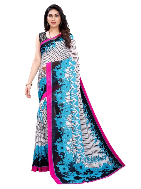 

KALINI White & Blue Floral Saree