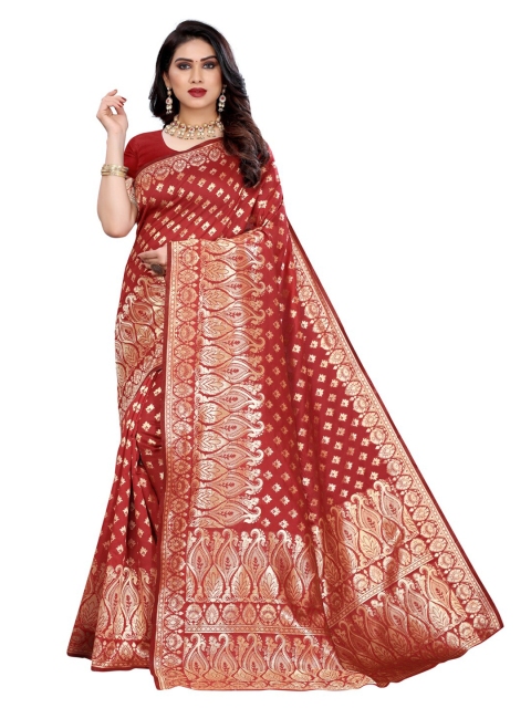 

KALINI Red & Gold-Toned Woven Design Zari Banarasi Saree