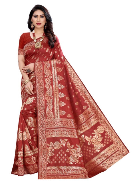 

KALINI Red & Gold-Toned Woven Design Zari Banarasi Saree