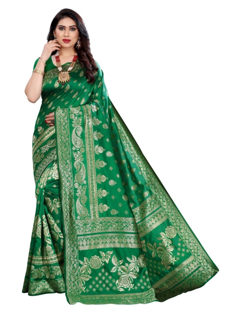 

KALINI Green & Gold-Toned Woven Design Zari Banarasi Saree