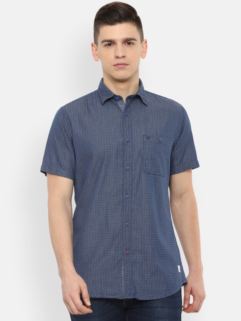 

VAN HEUSEN DENIM LABS Men Navy Blue Slim Fit Opaque Printed Casual Shirt