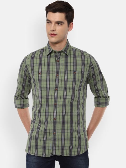 

VAN HEUSEN DENIM LABS Men Green Tartan Checks Opaque Checked Casual Shirt