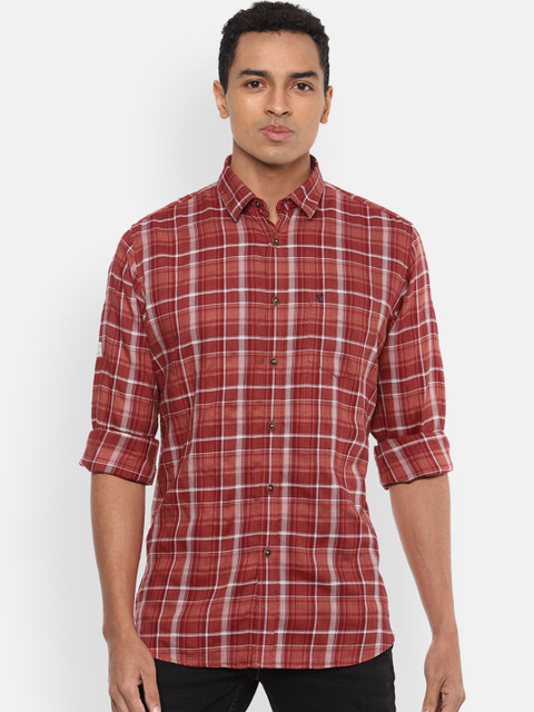 

VAN HEUSEN DENIM LABS Men Red Tartan Checks Opaque Checked Casual Shirt