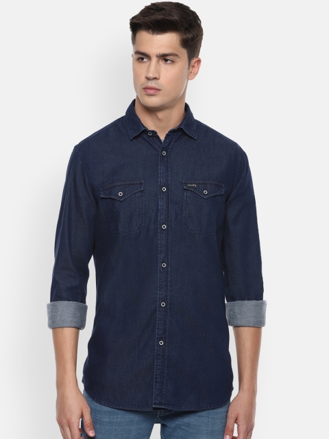 

VAN HEUSEN DENIM LABS Men Navy Blue Slim Fit Opaque Casual Shirt