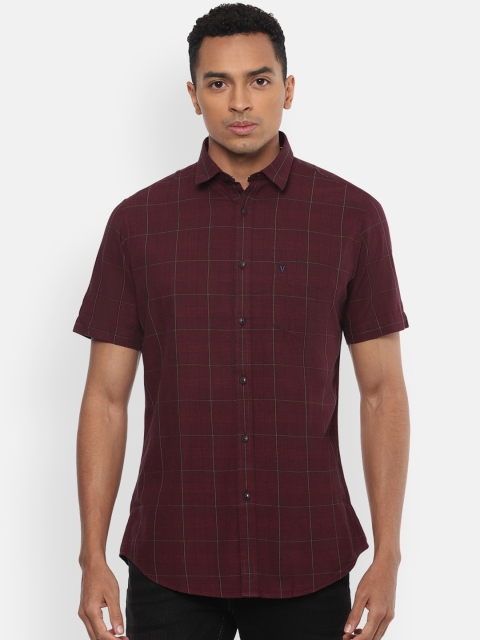 

VAN HEUSEN DENIM LABS Men Maroon Slim Fit Opaque Checked Casual Shirt