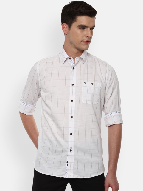 

VAN HEUSEN DENIM LABS Men Cream-Coloured Grid Tattersall Checks Opaque Checked Casual Shirt