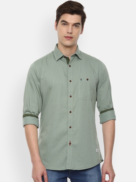 

VAN HEUSEN DENIM LABS Men Olive Green Opaque Printed Casual Shirt
