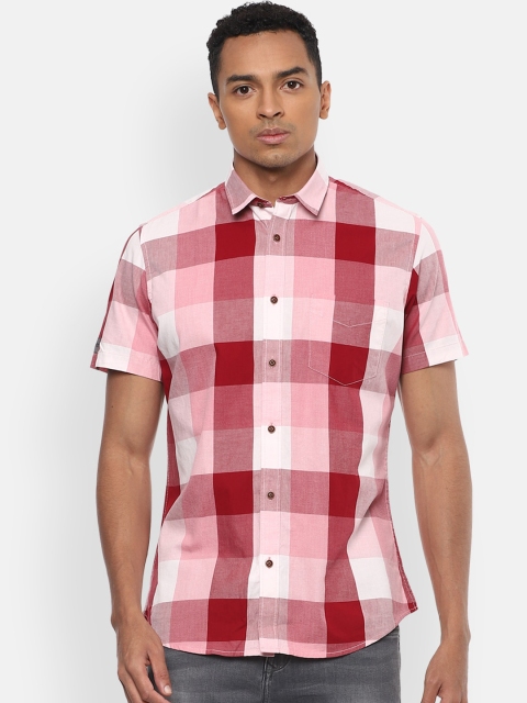 

VAN HEUSEN DENIM LABS Men Red Slim Fit Gingham Checks Opaque Checked Casual Shirt