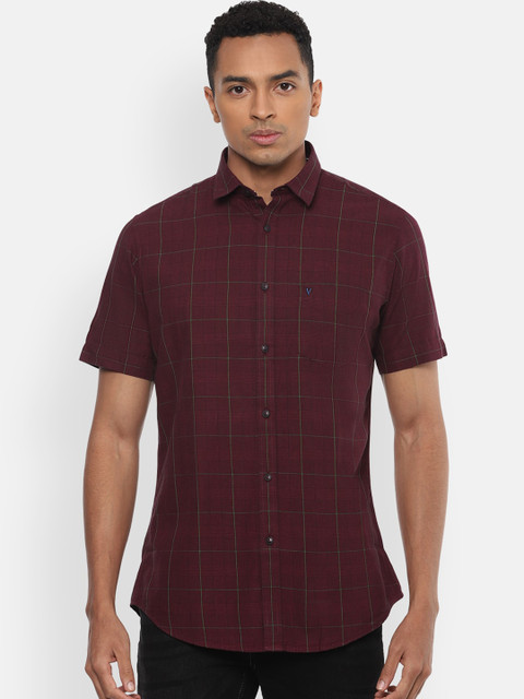 

VAN HEUSEN DENIM LABS Men Maroon Slim Fit Opaque Checked Casual Shirt