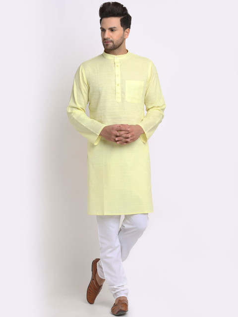 

NEUDIS Men Yellow Floral Regular Pure Cotton Kurta with Pyjamas