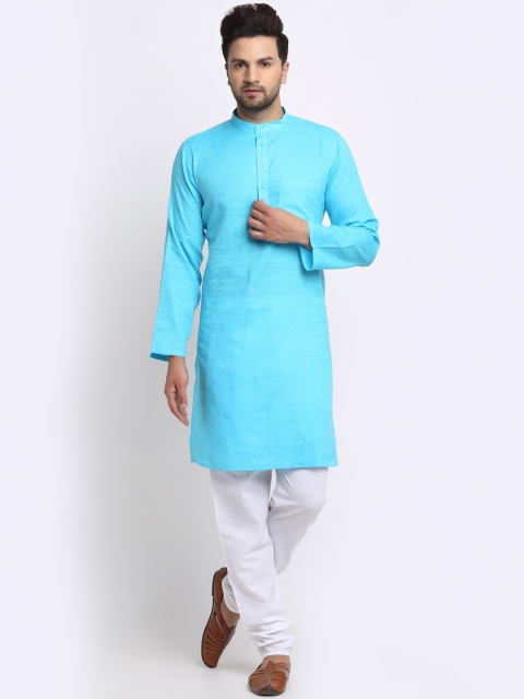 

NEUDIS Men Blue Floral Printed Regular Pure Cotton Kurta With Churidar
