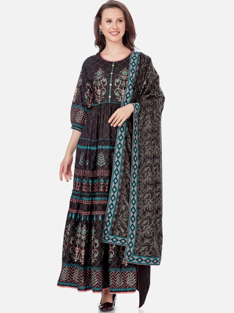 

Kiana Black Ethnic Motifs Flared Maxi Dress With Dupatta
